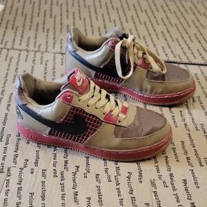 Nike Spike Lee Air Force 1 Red and Tan Sneakers w/ Black Accents Limited Edition